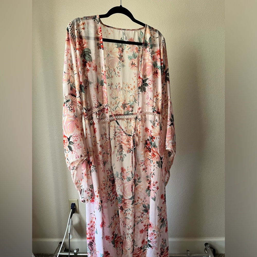 Pink floral kimono